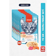 10lu Yavru Kedi Yaş Maması Somon & Ton Balıklı Premium Kalite 10 X 70 Gr