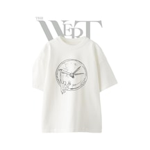 Thewert Clock Man Tasarım Baskılı Ünisex Beyaz Oversize T-shirt