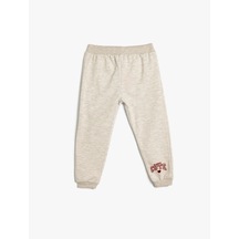 Koton Jogger Eşofman Altı Şardonlu Baskı Detaylı Beli Lastikli Bej 5wmg40068ak Ekru