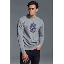 Love Peace Baskılı Gri Erkek Örme Sweatshirt