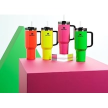 Quencher H2.0 Flowstate Paslanmaz Çelik Vakum Yalıtımlı Bardak Kapaklı Ve Pipetli Su, Buzlu Çay Veya Kahve, Smoothie Ve Daha Fazlası İçin, Neon Sarı, 40 Oz Açık Bej