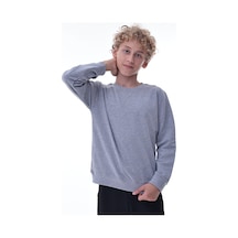 Gri Erkek Çocuk Sweatshirt Rahat Kalıp Pamuklu İki İplik Kumaş Gri