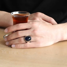 Gümüş Siyah Zirkon Taşlı Erkek Yüzük (510786373)