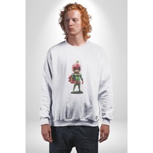 Süper Karpuz Adam Unisex Beyaz Baskılı Sweatshirt Beyaz