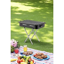 Orta Boy Premium Seri Kalın Emaye Mangal Katlanır Ayaklı 1. Sınıf Paslanmaz Barbekü Mangal 57 X 32cm Siyah