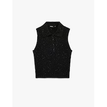 Koton Yarım Düğmeli Kolsuz Polo Yaka Triko Top Siyah 7wak30008ht