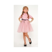Mnk Baby & Kids Kısa Kol Kız Puantiyeli Tütülü Günlük Elbise Mnk0504 Koyu Pembe