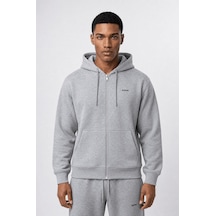 Erkek Respire Basic Oversize Zip Gri Melanj