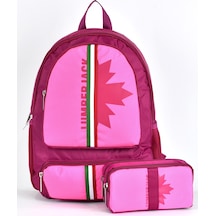 Lumberjack Çok Gözlü Unisex 2'li Okul Çantası Seti Okul Çantası Ve Kalemlik Pembe Lmcan24012
