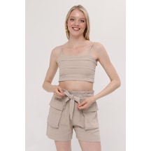 Hgfashion İkli Crop Şort Takımı Bej Rengi Bej