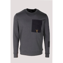 Erkek Sweatshirt Füme Ön Cep Detaylı Relaxed Fit Double Face Crewneck Ncs Jeans 1640 Füme