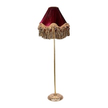 Bordo Gold Saçak Vintage Lambader Kumaş Kaplama Gold Metal Ayak L