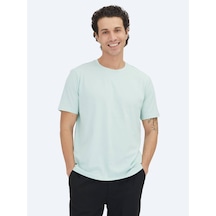 Açık Yeşil Düz Bisiklet Yaka %100 Pamuk T-shirt Açık Yeşil