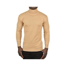 Deepsea Erkek Camel Zigzag Desenli Tam Balıkçı Yaka Dar Kesim Boğazlı Triko Kazak 2505497 Camel