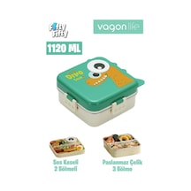 Vagonlife Lunch Box 1120 Ml Sızdırmaz,karışmaz Üç Bölmeli Sos Kaseli Yeni Nesil Sefer Tası-fflbox10082 Yeşil