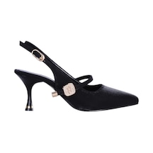 Alens 2813 Siyah 7cm Slingback Cilt Kadın Topuklu Ayakkabı