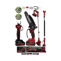 Assur 4'lü Set 21V Çift Akülü Teleskopik Dal Budama Makinesi & Şarjlı Tırpan Çim Biçme Makinesi Kırmızı - 2879
