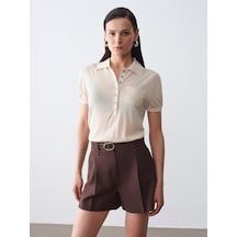 Dilvin 10874 Lyocell Karışımlı Polo Yaka Bluz-taş