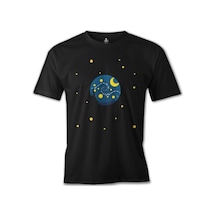 Planet And Moon Siyah Erkek Tshirt