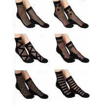 Boliva Çorap Socks Kadın Desenli Siyah Tül Çorap 6 Çift