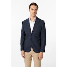 Süvari Lacivert Slim Fit Desenli Mono Yaka 6 Drop Ceket-33888 Lacivert