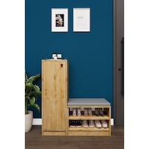 Asra Trend Puflu Ayakkabılık A-12 %100 MDF Minderli Portmanto Seti Safir Meşe