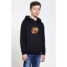 Tshirthane Anime One Piece Baskılı Unisex Çocuk Kapüşonlu Siyah Sweatshirt (528838892) Siyah