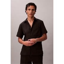 Calvin Klein Ss Solid Seersucker Erkek Gömlek-16336 Siyah