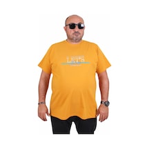 Moc Grande Mocgrande Erkek Büyük Beden Sıfır Yaka Tişört Let's Do It 25186 Hardal Hardal