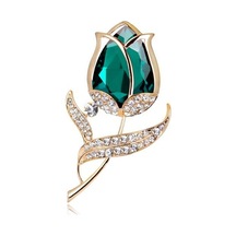 Yeşil Çiçek Yapay Elmas Broş Lale Cam Broş Yeşil