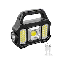 Led Güneş Enerjili Fener - 500 Lumen, 14 Saat Süre, Su Geçirmez, Powerbank Özelliği, Cob Yan Işık, 2205a Modeli Siyah Siyah