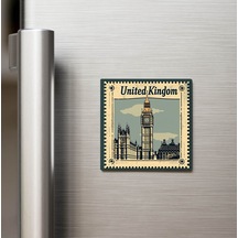 Birleşik Krallık United Kingdom - Posta Pulu Temalı Ülke - Baskılı Buzdolap Magneti Kare - 9x9 Cm