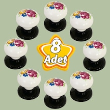 8 Adet Menekşe Kulp Beyaz Polimer Düğme Kulp Siyah Tablalı Mobilya Mutfak Dolabı Çekmece Kulbu Kulpları Beyaz