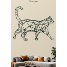 Geometrik Kedi Metal Duvar Tablosu - Metal Duvar Sanatı - Yosun Yeşili - 65 X 75 Cm Yeşil