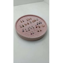 Silindir Model Süet Kumaş 20/20 Cm Batırmalı Pembe Küpe-piercing Tablası