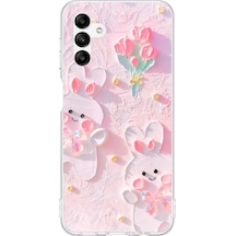 Samsung Galaxy A04s Uyumlu Sevimli Tavşanlar Baskılı Silikon Kılıf Renkli
