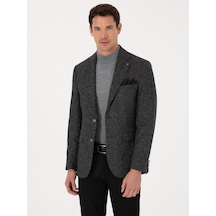 Cacharel Siyah Slim Fit İpek Kaşmir Karışımlı Mikro Desenli Blazer Ceket