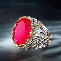 Takılingo 925 Ayar Gümüş Paraiba Taşlı Zirkon Detaylı Usta İşi Erkek Yüzük Gümüş