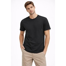 Suma Erkek Bisiklet Yaka Tişört Regular Kalıp Basic Pamuklu Günlük Kullanım T-shirt - Siyah