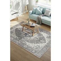 Stonart Eskitme Vintage Desenli Açık Gri Otantik Yıkanabilir Şönil Halı Al 450 Açık Gri