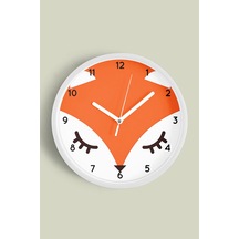 Sevimli Tilki Çocuk Odası Modern Duvar Saati - 42cm - Önü Camlı Beyaz Kasa - Sessiz Mekanizma Beyaz
