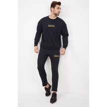 Erkek Spor Lacivert Oversize Sweatshirt Takım-3864 Lacivert