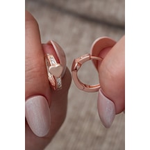 Nereze 925 Ayar Gümüş Rose Kaplama Kalp Detaylı 15 Mm Halka Küpe