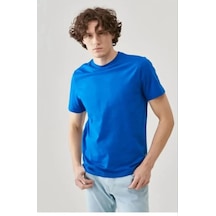 Yake Store Unisex Düz Biskilet Yaka Oversize T-shirt - Mavi - Mavi Lacivert