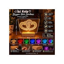 Şeffaf İlizyon Led Gece Lambası İki Kalp Görseli 20x15 Cm