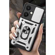 Vivo Y27 Kılıf Sürgülü Kamera Korumalı Yüzüklü Stand Olabilen Magnetic Tpu Tank Kapak