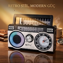 Solar Şarjlı Bluetooth Radyo Saatli Rgb Ledli Usb/sd Destekli Type-c Şarjlı Nostaljik Radyo