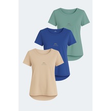 Slazenger Vıraj 3 Lü Set Kadın Tişört Bej - Saks Mavi- Su Yeşili