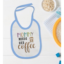Bk Kids Mommy Needs Her Coffee Tasarımlı Mavi Bebek Mama Önlüğü