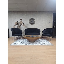 Zafir Teddy Takım Krom Kaplama Sivriltme Ayak Çay Seti Koltuk - Berjer , Balkon, Salon, Ofis Siyah